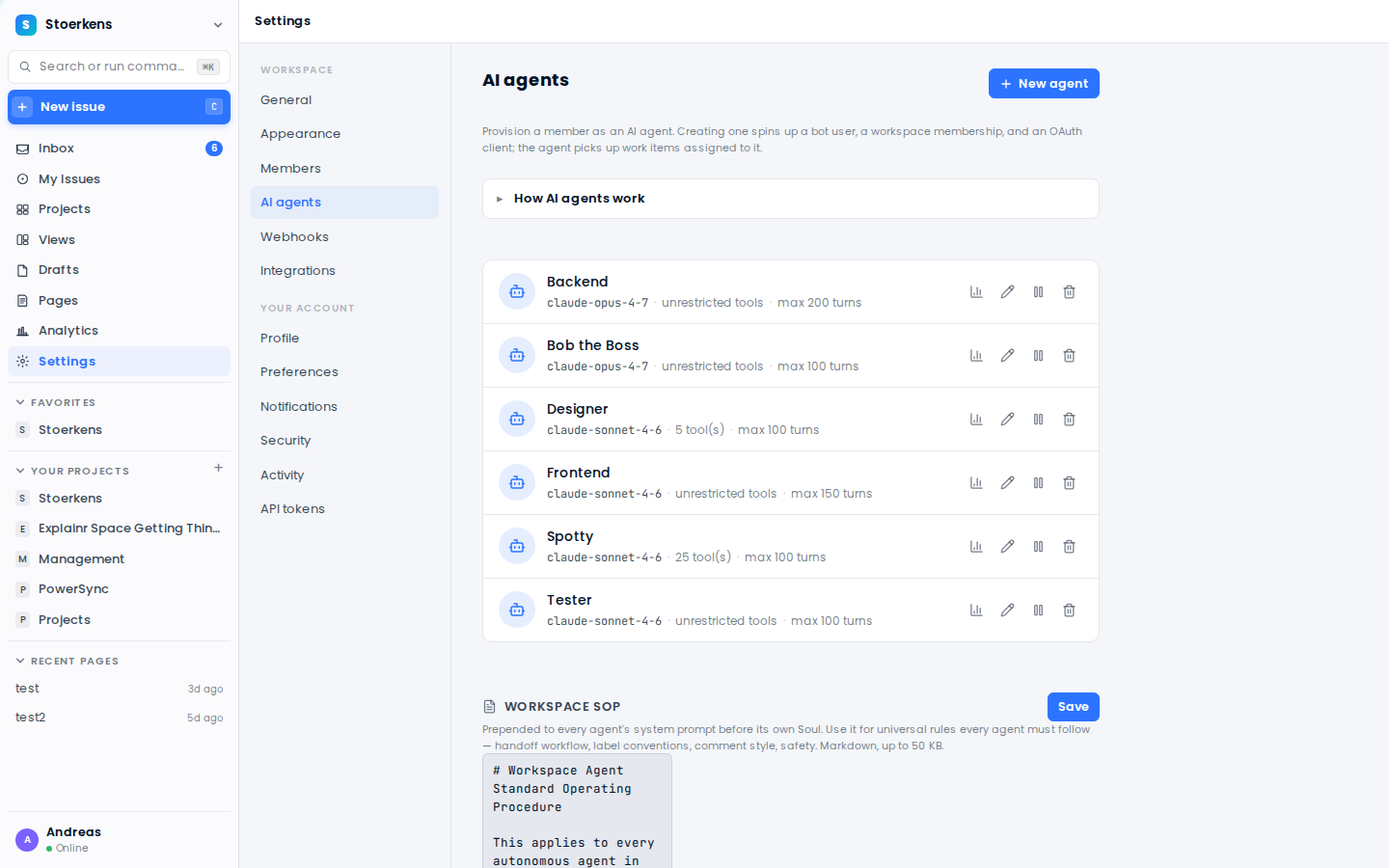 AI agents settings