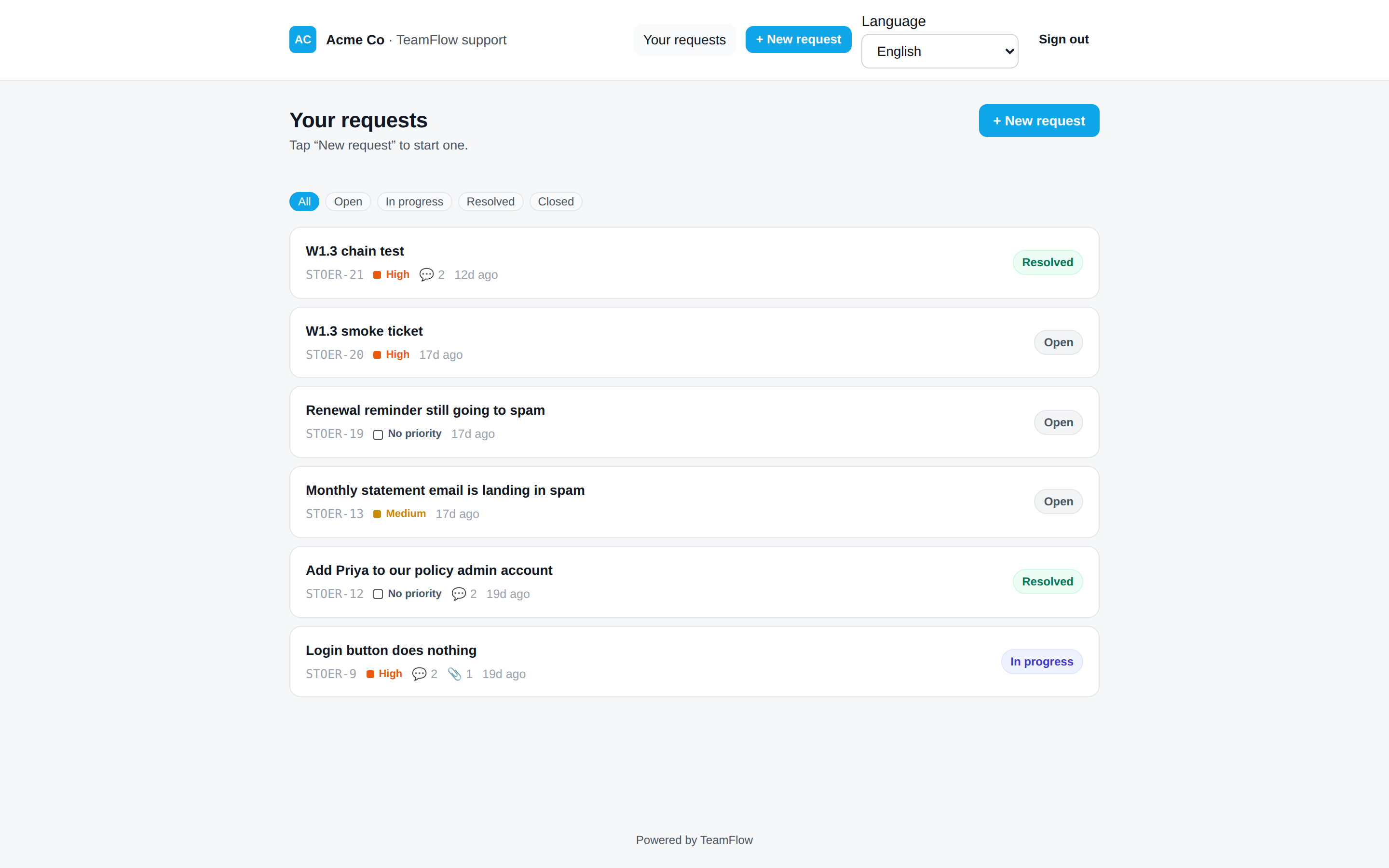 Client support requests